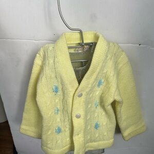 Vintage Yellow Kids Cardigan with Blue Accents